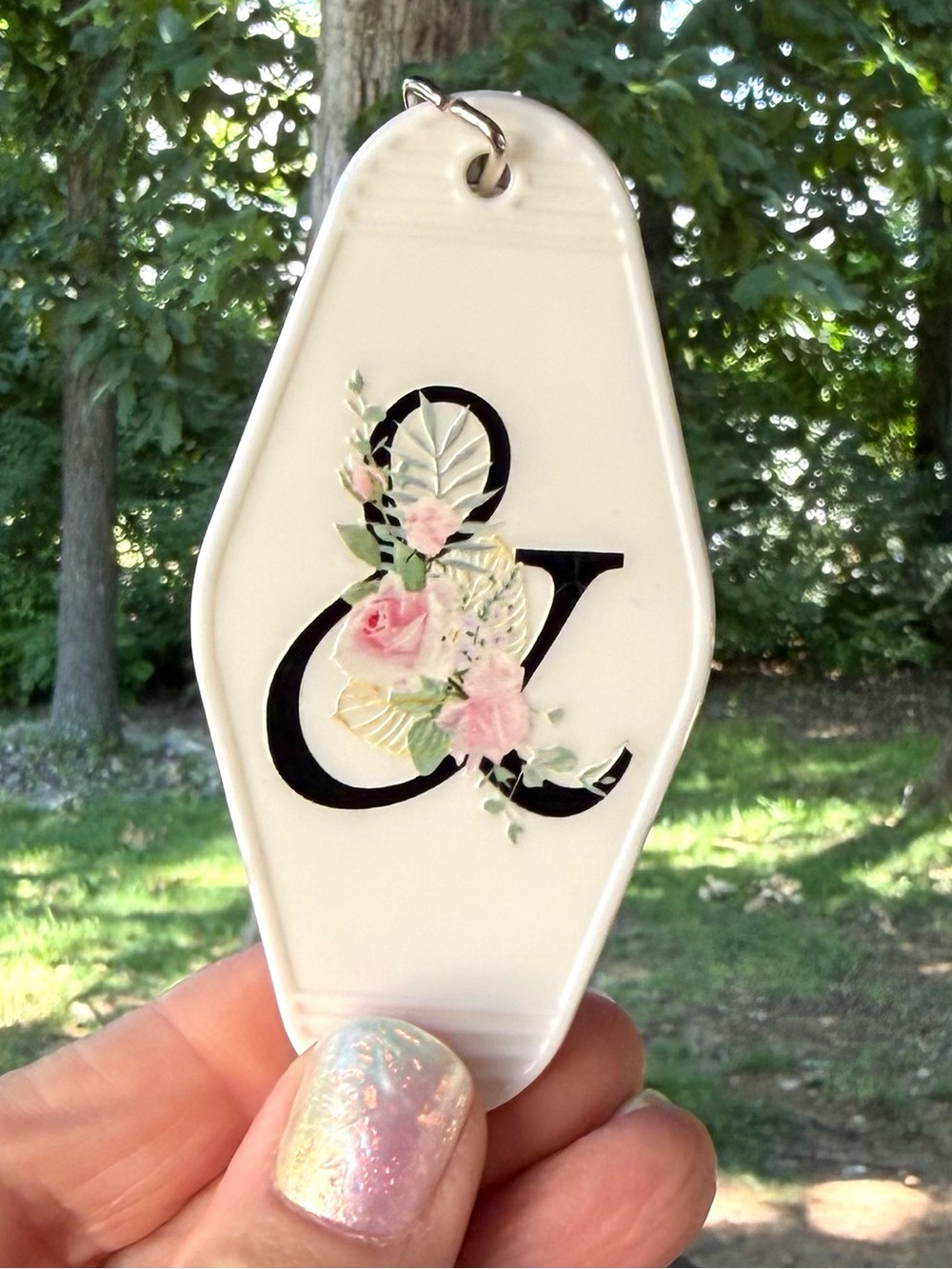 Vintage style motel key 3.5” and “&“ ampersand symbol keychain gift idea